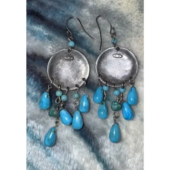 -EARRINGS VTG Avon Dangle Turquoise On Silver Southwest Style 3”L - Picture 2 of 8